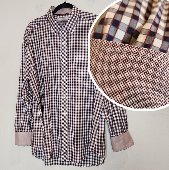 Johnston & Murphy Flip Cuff Long Sleeve Button Up Shirt Red White Blue Plaid XL - Picture 1 of 16